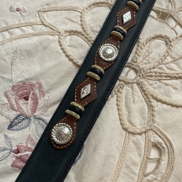 Justin Boots Western leather metal boho cowboy buckle belt - Picture 4 of 6